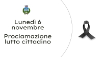 Sondo bianco, fiocco nero lutto, logo comune di Gavorrano, scritta: lunedì 6 novembre,proclamazione lutto cittadino